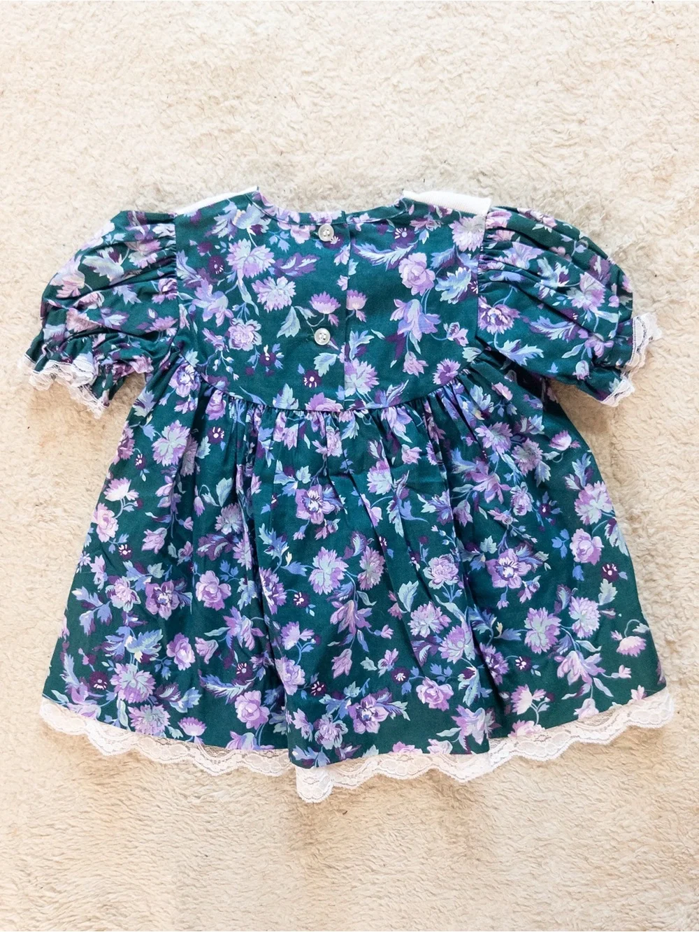 Vintage Carter’s Green Purple Floral Baby Dress 18 Months Cottagecore